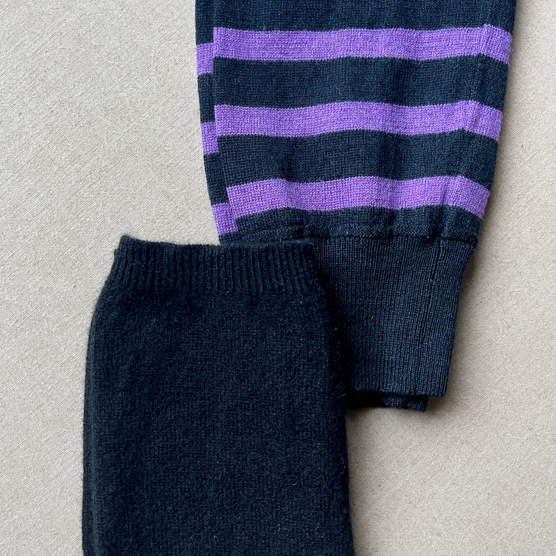 black w/ purple stripe longjohns in S
